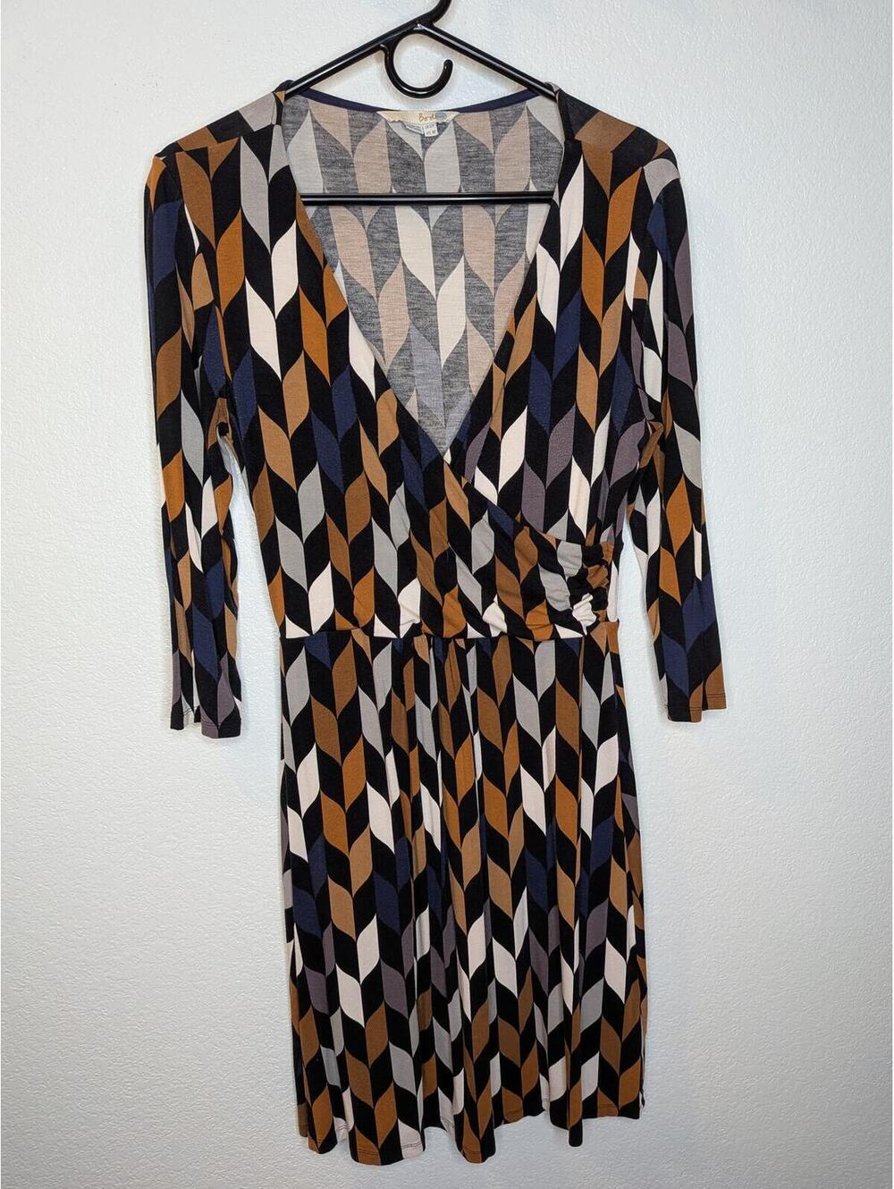 Boden Women’s Wrap Dress Geometric Print Long Sleeve Size US 8P / UK 12P